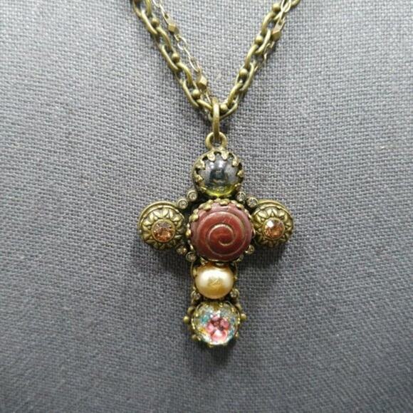 Sweet Romance USA Cross Art Glass Pendant Necklace, Rhinestones, 20 In - Picture 10 of 10